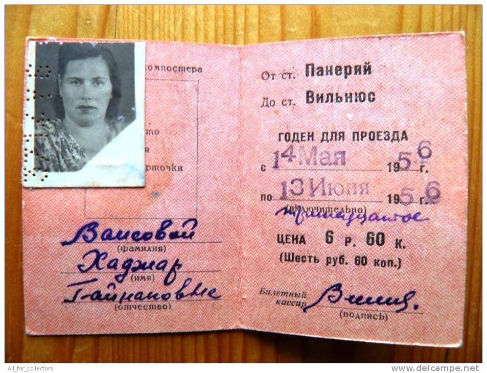 2 Scans, Old Train Monthly Ticket From Lithuania, USSR Occupation Period, 1956 Year, With Photo - Europa