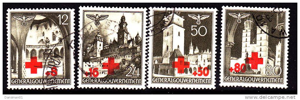 POLAND 1940 Red Cross Fi 52-55 Used - Gouvernement Général