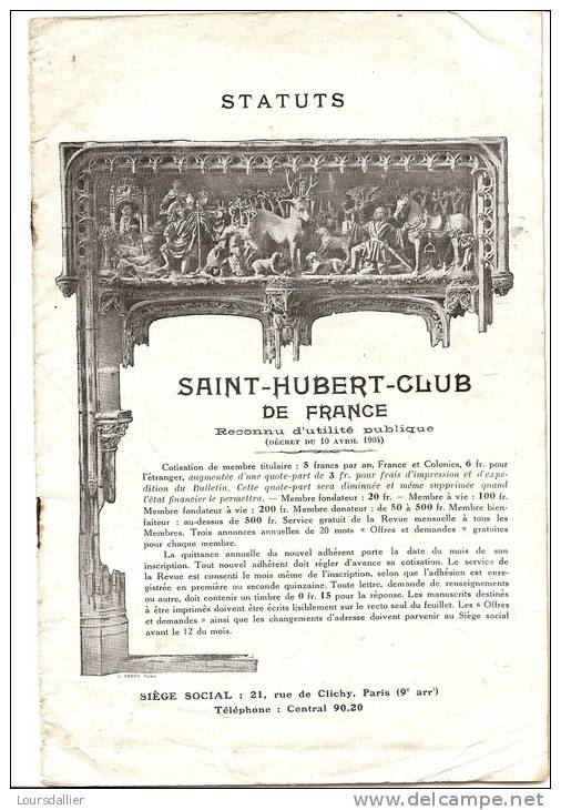 SAINT HUBERT CLUB DE FRANCE STATUTS  VERS 1919 - Jacht/vissen