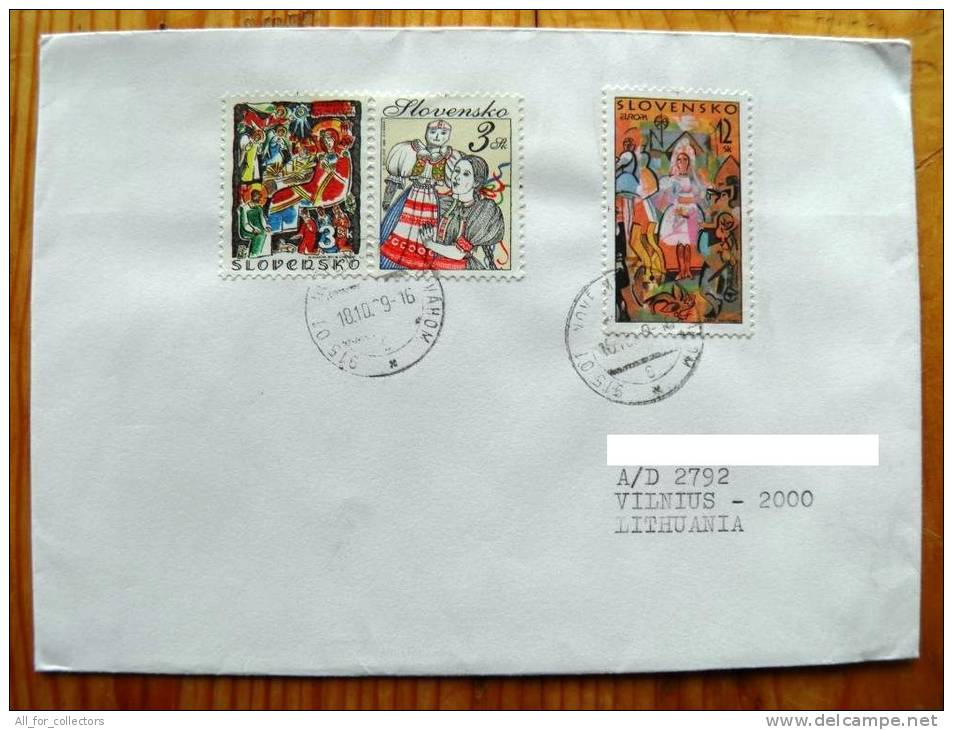 Cover Sent From Slovakia To Lithuania On 1999, Europa Cept, Folk Costumes, Christmas Noel, Art - Storia Postale