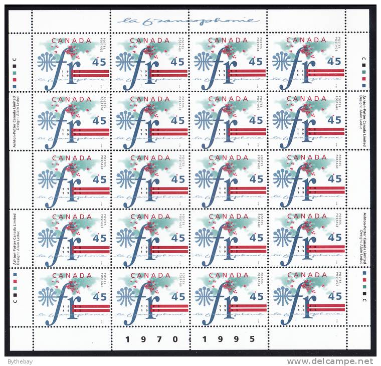 Canada MNH Scott #1589 Sheet Of 20 45c La Francophonie - 25th Ann Of Agency For Cultural And Technical Cooperation - Ganze Bögen