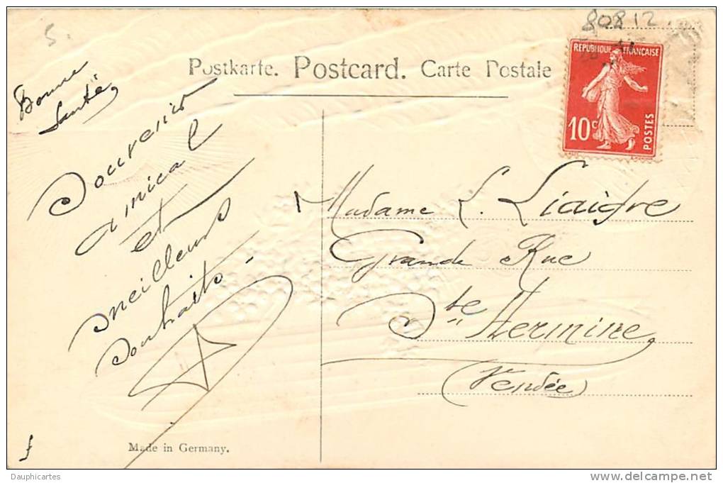 Belle Carte Gaufrée - Montgolfière 1908 à L'eau - Dirigeable 1909 Dans Les Airs - Originale - 2 Scans - Autres & Non Classés