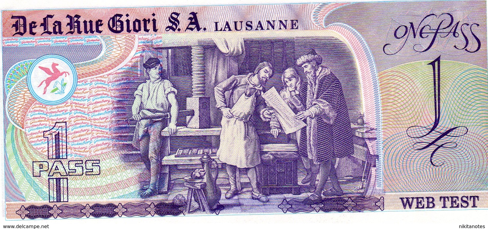 SWIZERLAND - Gutenberg - 1 Pass DE LA RUE GIORI - UNC TEST NOTE ECHANTILLON DE LA RUE GIORI LAUSANNE - Schweiz