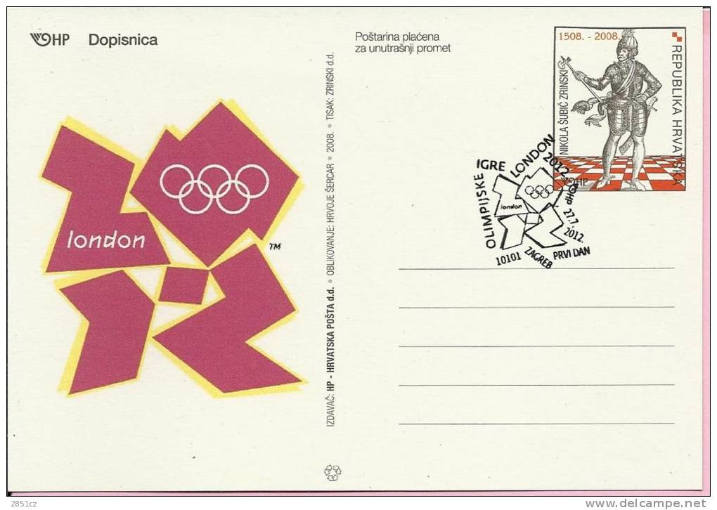 OLYMPIC GAMES LONDON 2012, Zagreb, 27.7.2012., Croatia, Carte Postale - Verano 2012: Londres