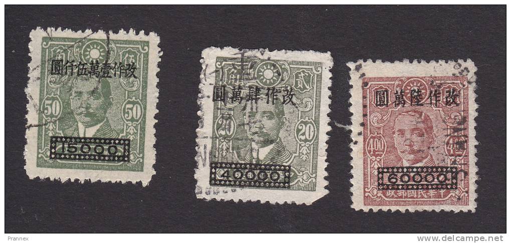 China, Scott #817-819, Used, Dr. Sun Yat-sen Surcharged, Issued 1948 - 1912-1949 Republic