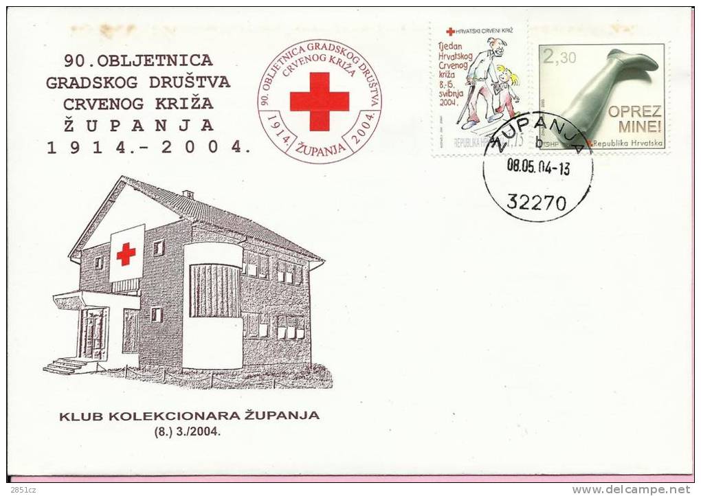 90th ANNIVERSARY OF RED CROSS IN ŽUPANJA, 1914.-2004., Županja, 8.5.2004., Croatia, Cover - Croce Rossa