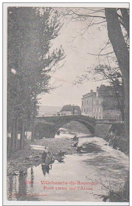 12  CPA  VILLEFRANCHE DE ROUERGUE  PONT  VIEUX SUR L' ALZON BON ETAT LAVANDIERES - Villefranche De Rouergue