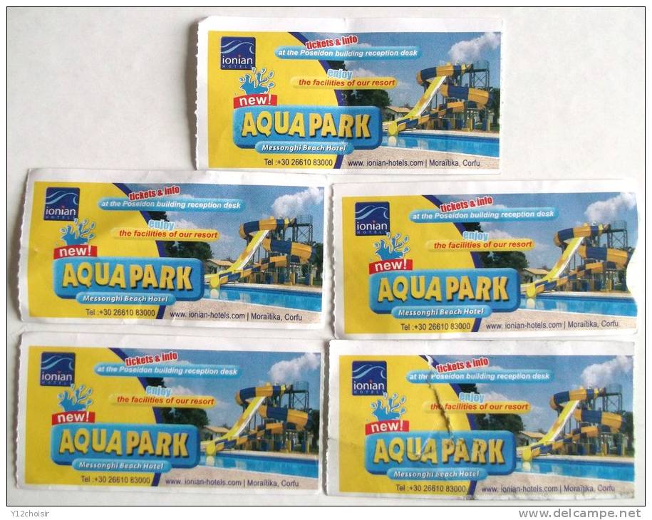 LOT DE 5 TICKETS TITRE DE TRANSPORT ILE DE CORFOU GRECE GREC BUS AUTOBUS AUTOCAR CAR PUB AQUAPARK - Europe