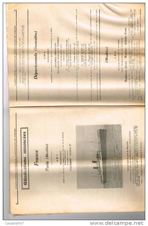 Bulletin Officiel D´Annonces D´Administration Des Domaines-N°247 Ponton-grue Bordeaux-remorqueur-vedette-paquebot,athos - Autres & Non Classés