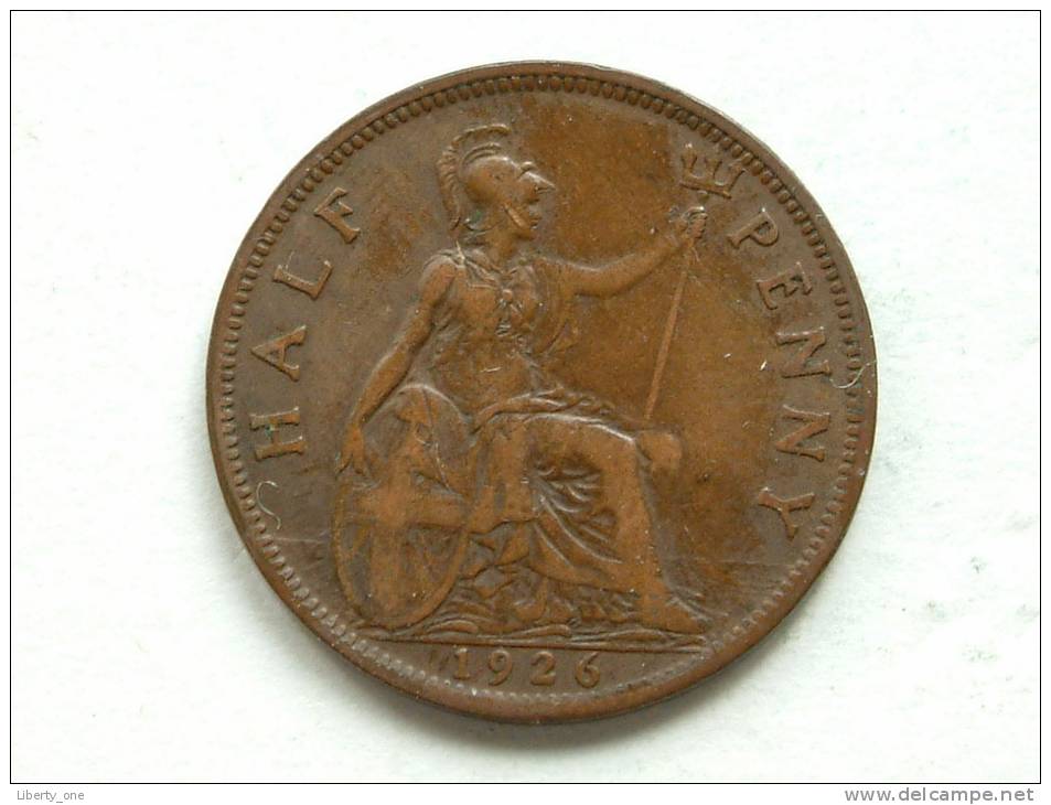 1926 Half Penny / KM 824 ( Uncleaned - For Grade, Please See Photo ) ! - C. 1/2 Penny