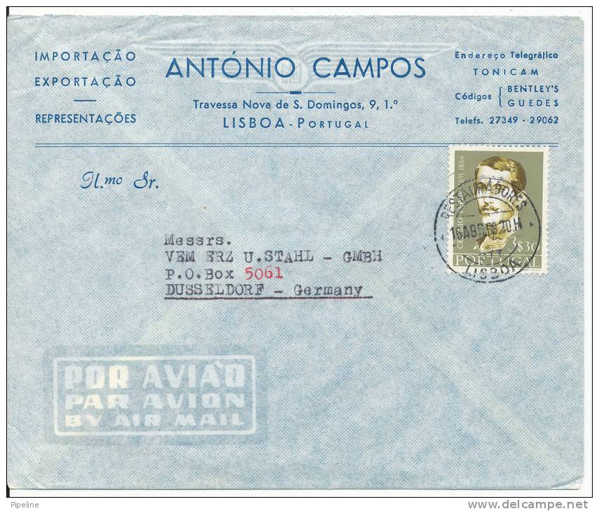 Portugal Air Mail Cover Sent To Germany Lisboa 16-4-1958 Good Single Stamped Cover - Lettres & Documents