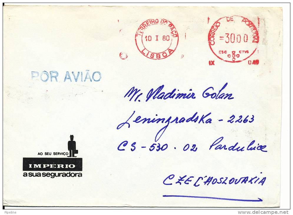 Portugal Cover With Meter Cancel Lisboa 10-1-1980 Sent To Czechoslovakia - Covers & Documents