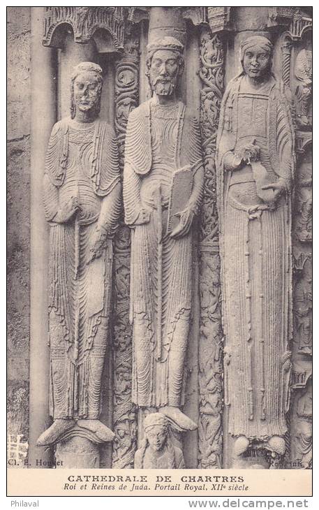 4 Cartes  De La Cathédrale De Chartres : Roi Et Reine De Juda - Monumenti