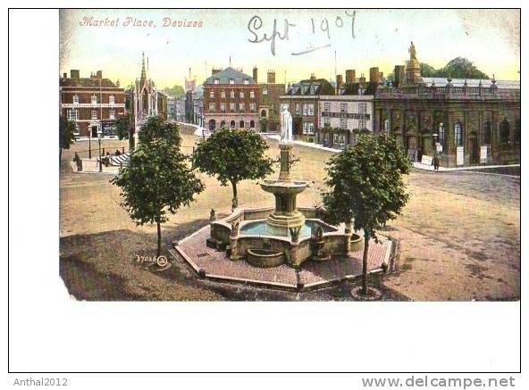 Litho Market Place Devizes The Bear Hotel Brunnen 1907 Sept. - Andere & Zonder Classificatie