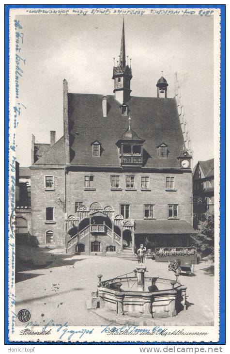 Deutschland; Pössneck; Rathhaus Und Marktbrunnen; 1933 Mit Werbestempel Für Telefon - Poessneck