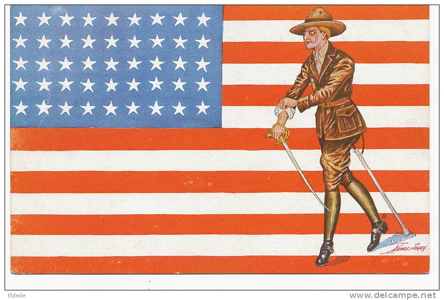 American Flag With GI Soldier WWI By Xavier Sager Les Drapeaux Alliés Serie 166 No 348 - Autres & Non Classés