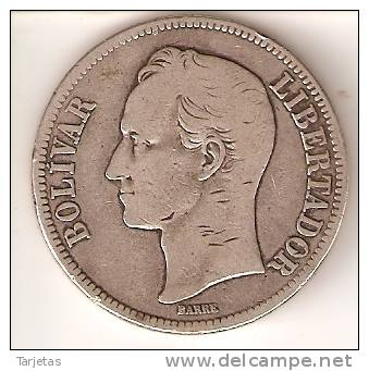 MONEDA DE PLATA DE VENEZUELA DEL AÑO 1919 DE BOLIVAR - 25 GRAMOS Y LE1 900  (COIN) SILVER,ARGENT. - Venezuela