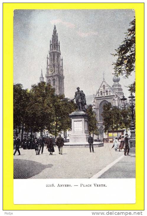 * Antwerpen - Anvers - Antwerp * (nr 2218) Place Verte, Groenplaats, Animée, Statue, église, Old Cpa - Antwerpen