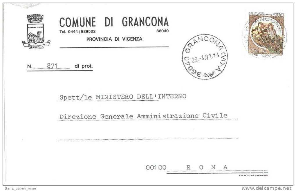 GRANCONA  36040  PROV. VICENZA  - ANNO 1981 - LS  - STORIA POSTALE DEI COMUNI D´ITALIA - POSTAL HISTORY - Macchine Per Obliterare (EMA)