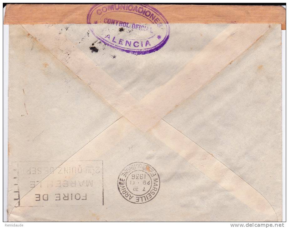 ESPAGNE - 1937 - ENVELOPPE De VALENCIA Avec CENSURE Pour MARSEILLE - Covers & Documents