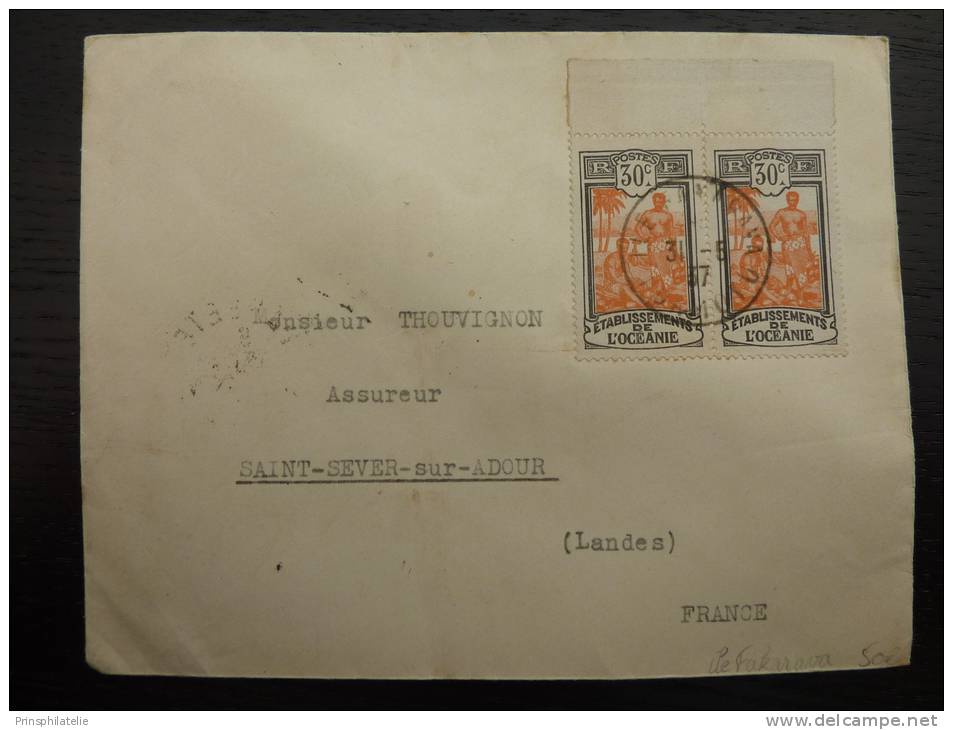 LETTRE  DE L'ILE FAKARAVA TUAMOTU ADRESSEE EN FRANCE 1937 COVER - Other & Unclassified