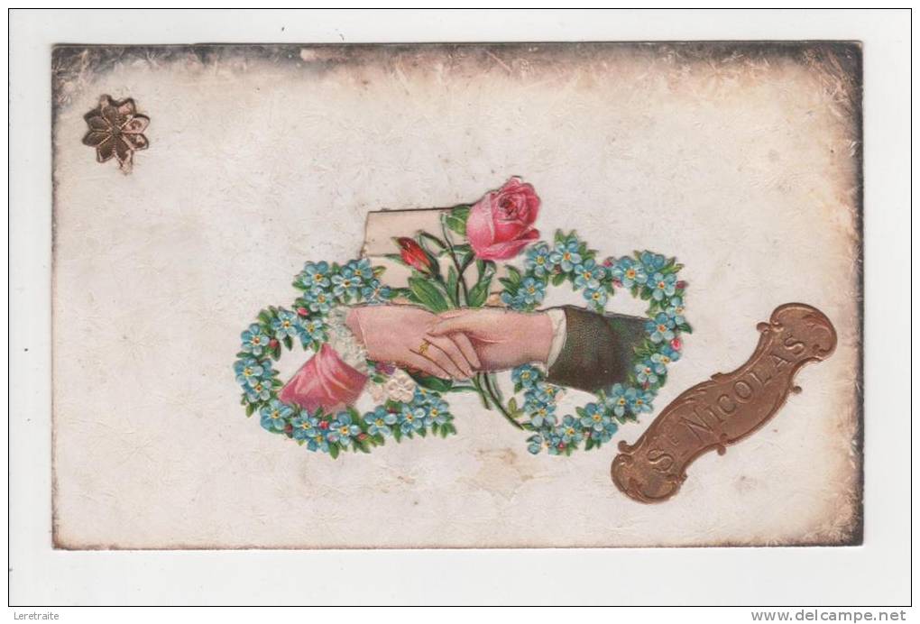 - Carte Postale Avec Découpi, "mains De Couple Dans Des Coeurs Fleuris Et Roses" - Autres & Non Classés