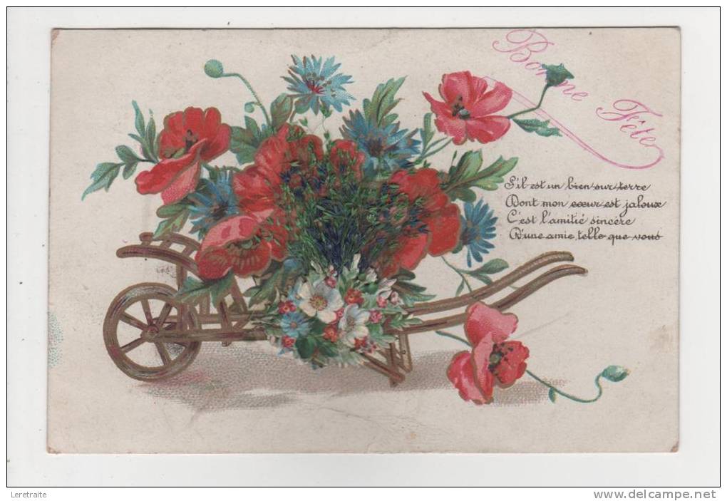 - Carte Postale Avec Découpi, "Brouette De Fleurs" Poème Ecrit - Sonstige & Ohne Zuordnung