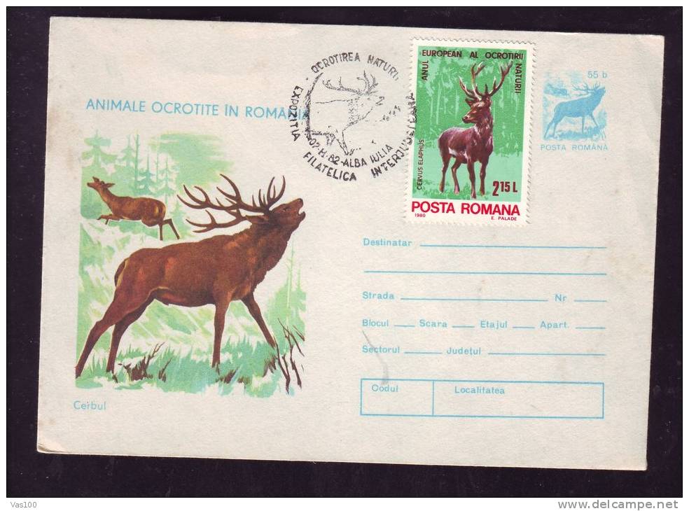 DEER 1982 VERY RARE STAMPS ON COVER STATIONERY OBLIT.CONCORDANTE ROMANIA. - Animalez De Caza