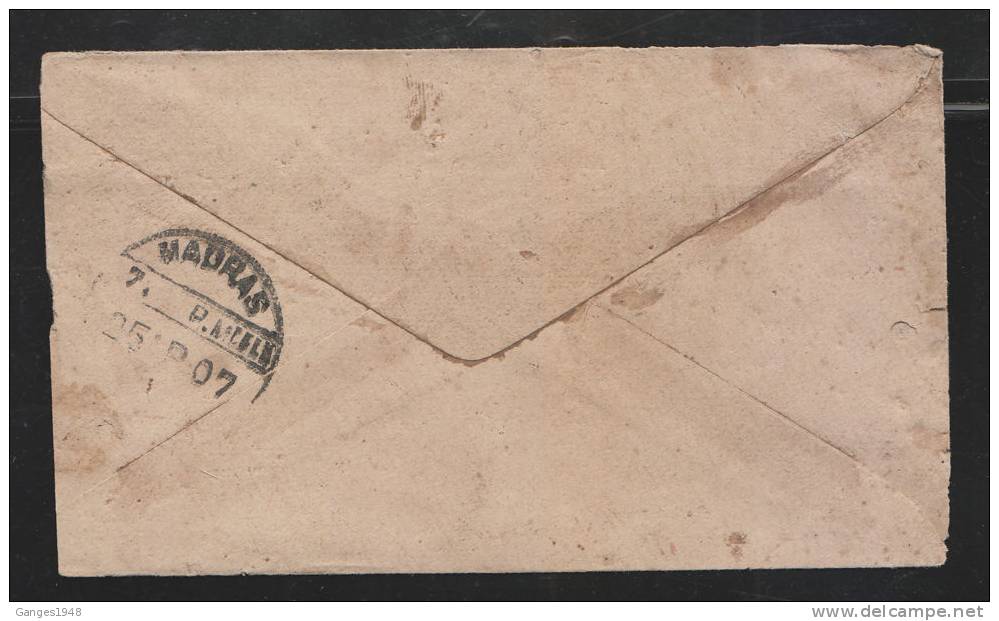 India 1907  KE 1/2A Postal Stationary Cover  PORTO - NOVA To Madras # 37360 Inde Indien - 1902-11 Koning Edward VII