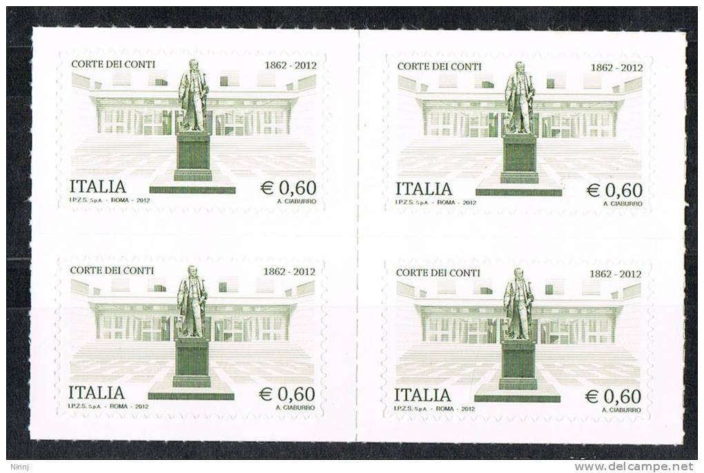 Italia 2012 Quartina €. 0,60 Corte Dei Conti Nuovi** Integri - Blocks & Sheetlets