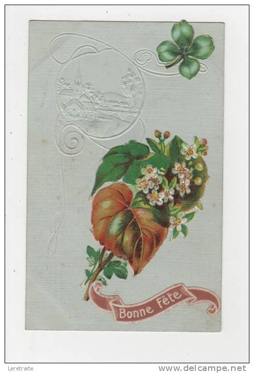 - Carte Postale Avec Découpi, "fleurs, Trèfle à 4 Feuilles, Bonne Fête" - Altri & Non Classificati