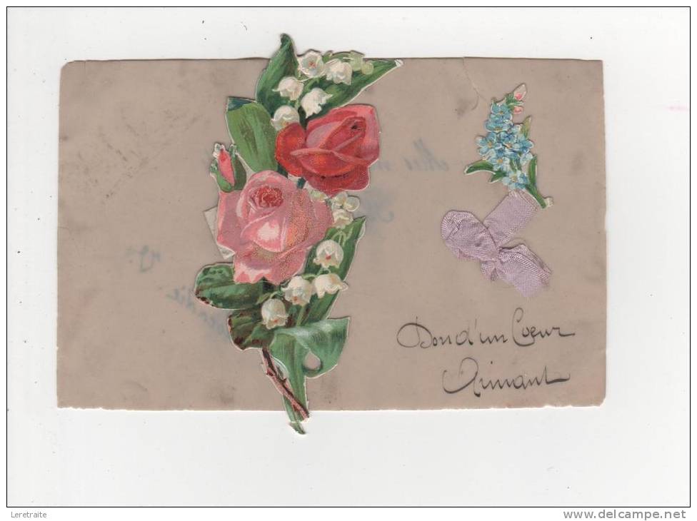 - Carte Postale Avec Découpi Sur Celluloid, "Bouquet De Fleurs" - Sonstige & Ohne Zuordnung
