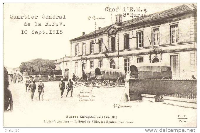 DUGNY - Guerre Européenne 1914-1915 - L'Hôtel De Ville, Les Ecoles, Rue Basse - Carte Bon état - Autres & Non Classés