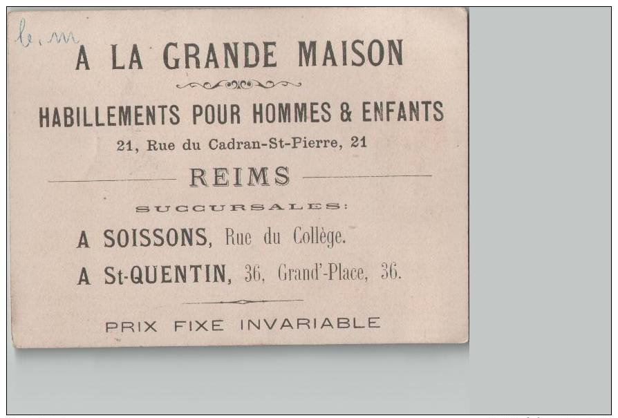 Chromo "A La Grande Maison" Habillements Hommes & Enfants Reims Soissons St-Quentin - N°23 De La Série 24 Billets - Otros & Sin Clasificación