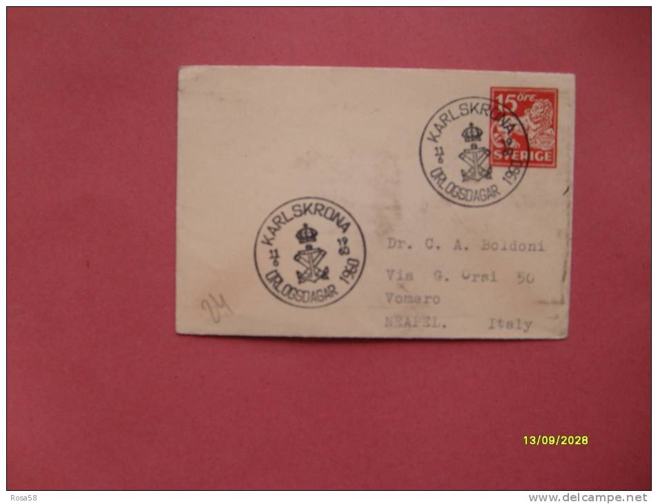 Sweden Sverige SVEZIA Annullo Speciale Su Lettera Postale 15 Ore Leone 11.6.1960 Marittimo - Brieven En Documenten