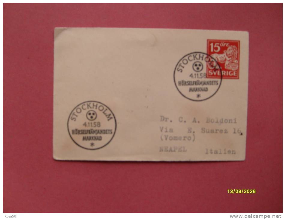 Sweden Sverige SVEZIA Annullo Speciale Su Lettera Postale 4.11.1958 Horselframjandets Markhad - Cartas & Documentos