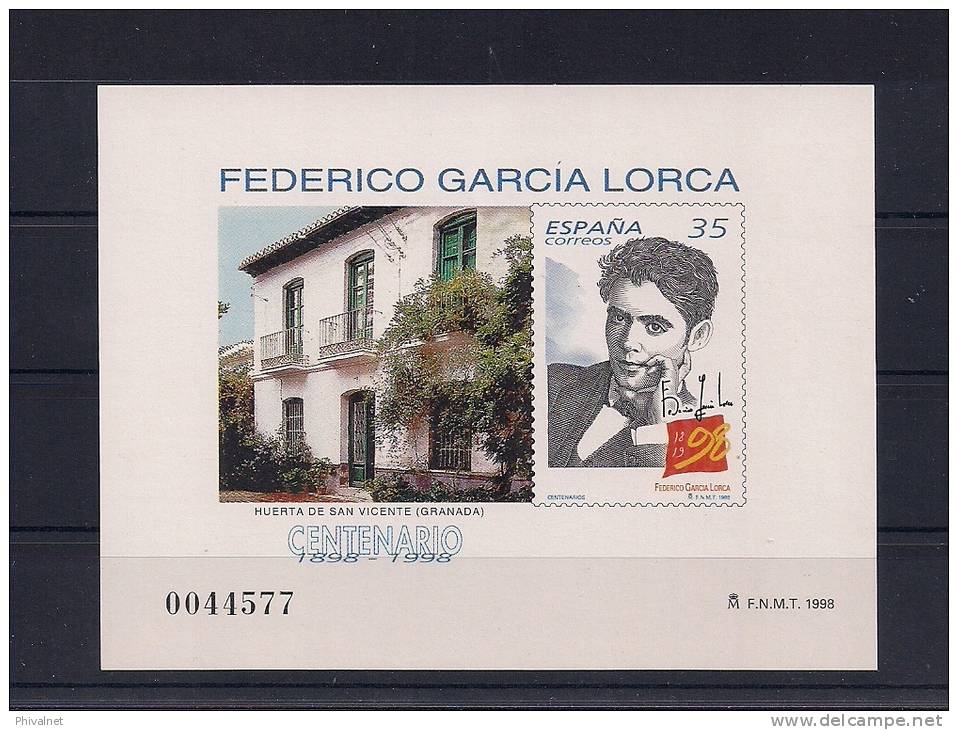 ESPAÑA 1998, PRUEBA OFICIAL  Nº65 S/D,CENTENARIO DE FEDERICO GARCIA LORCA - Blocks & Sheetlets & Panes
