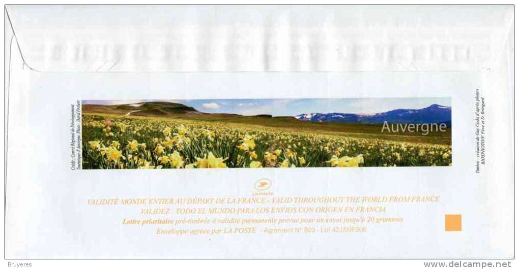 PAP Avec Timbre "Auvergne/ La Gentiane Jaune" Sur Papier Glacé, Satiné Et Illust. "Auvergne - Le Puy Mary" - Prêts-à-poster: Other (1995-...)