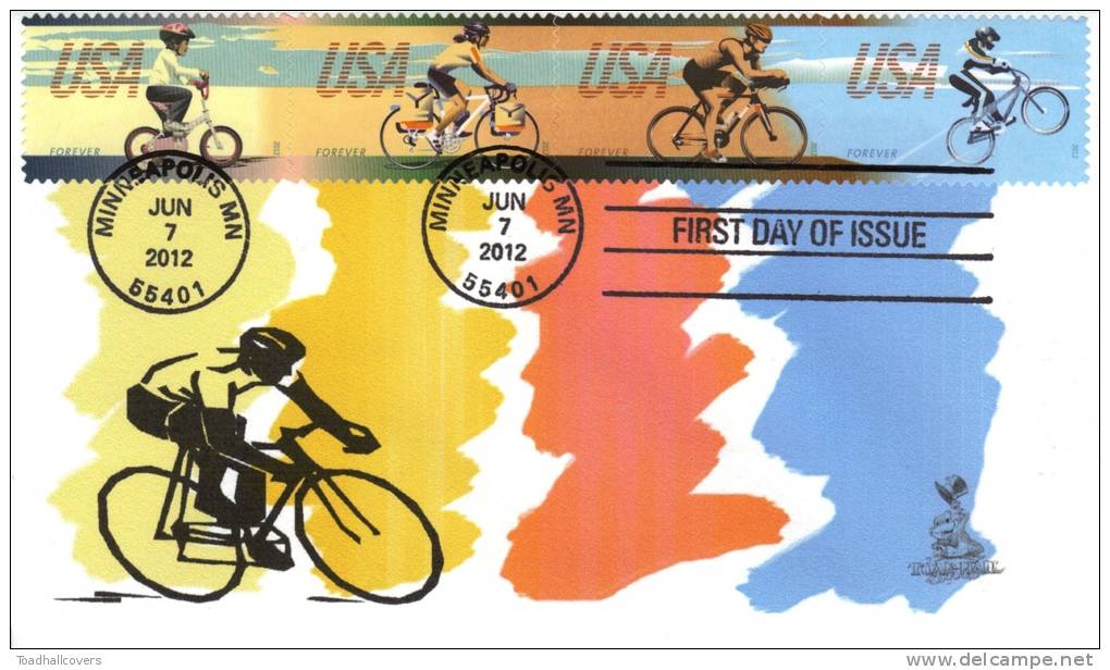 Bicycling First Day Cover, W/ 4-bar Killer Cancel, From Toad Hall Covers! - 2011-...
