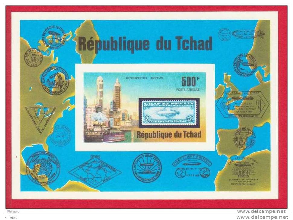 TCHAD  EPREUVE DE LUXE    TIMBRES SUR TIMBRES    YVERT  BF20 - Zeppelins