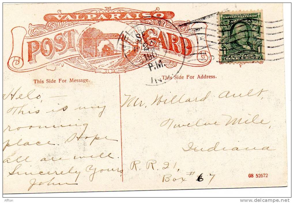 Valparaiso Ind Styles Hall 1905 Postcard - Otros & Sin Clasificación