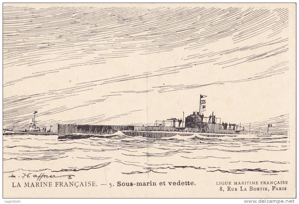 LA MARINE FRANCAISE 5 SOUS MARIN ET VEDETTE ILLUSTRATEUR HAFFNER - Haffner