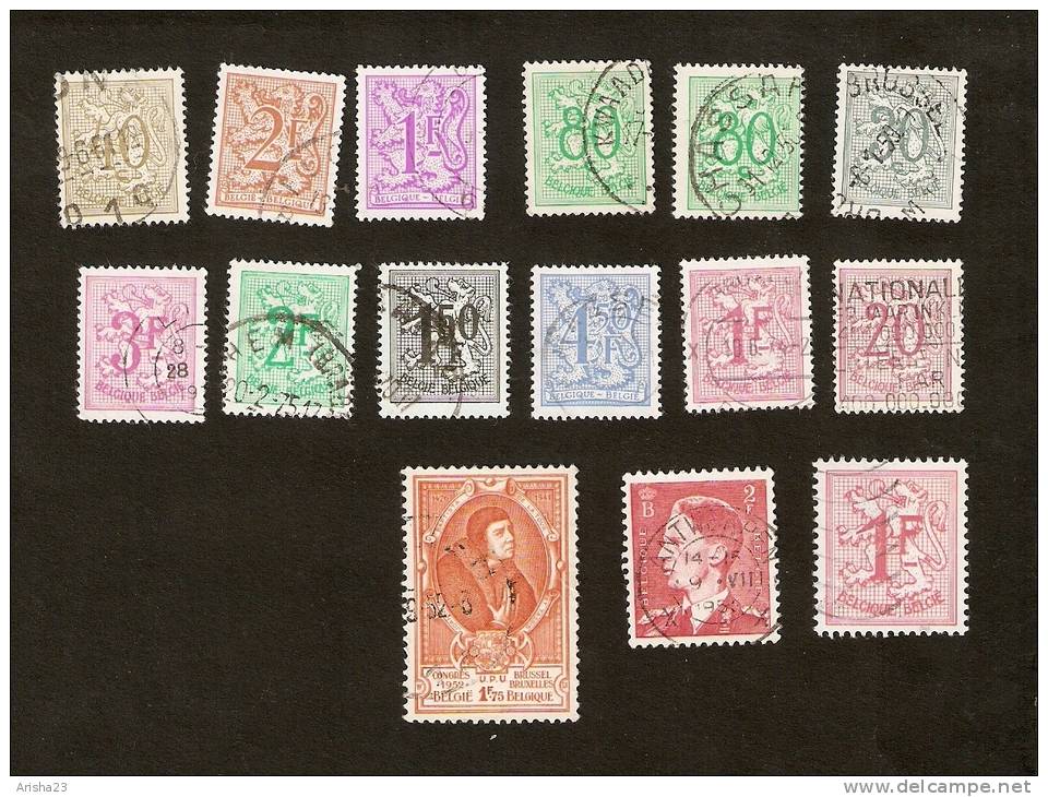 OS.14-7-8. Belgie, Belgique, Belgium LOT Set Of 15 - 1957 1959 Figure On Lion 10c 20c 30c 80c 1F 1.5F 2F 3F 4.5F 1952 - Collections