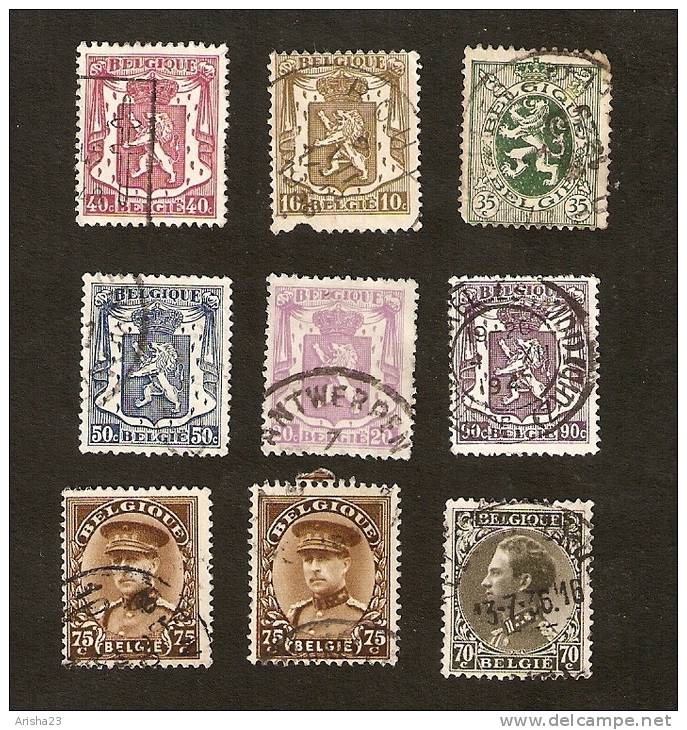 OS.14-9. Belgie, Belgique, Belgium LOT Set Of 9 - Coat Of Arms Lion 1925 35c 1936 1942 10c 20c 40c 50c 90c 1934 Leopold - Collections