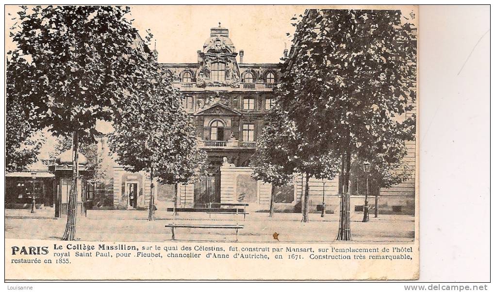 12 /10 / 51  - PARIS- LE COLLÈGE MASSILLPN Sur Le Quai Des Celestins - Onderwijs, Scholen En Universiteiten