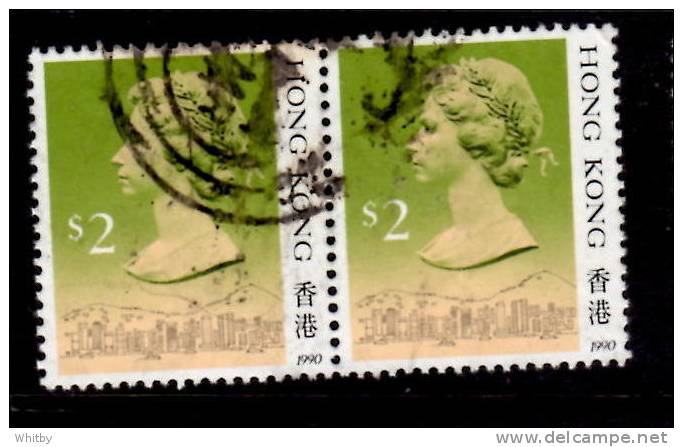 Hong Kong 1990 $2  Queen Elizabeth II Issue  #500a Pair - Used Stamps