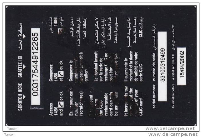 Lebanon, 34$, Clic Recharge Card, 2 Scans.   Expiry : 15/04/2002 - Lebanon
