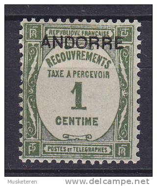 ## Andorra (French) 1931 Mi. 9     1 C Portomarke Von Frankreich Overprinted ANDORRE, MH* - Unused Stamps