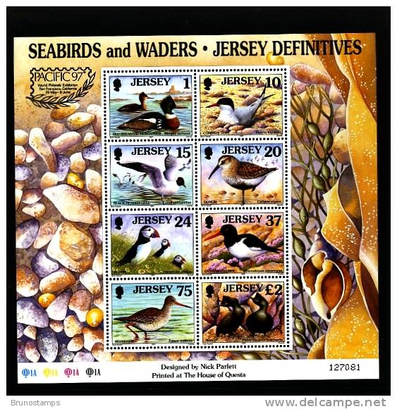 GREAT BRITAIN/JERSEY - 1997 SEABIRDS AND WADERS MS OVERPRINTED PACIFIC 97 MINT NH - Jersey