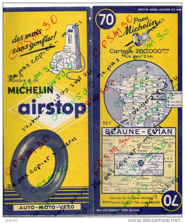 Carte Géographique MICHELIN - N° 070 BEAUNE - EVIAN 1955 - Cartes Routières